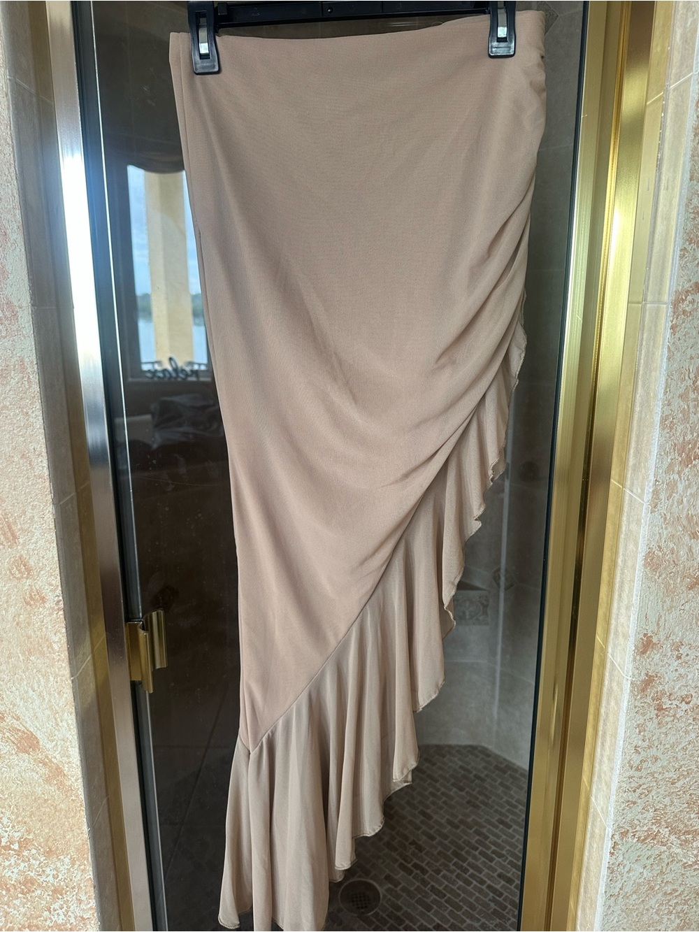SHEIN Taupe Asymmetrical Ruffle Midi Skirt size M